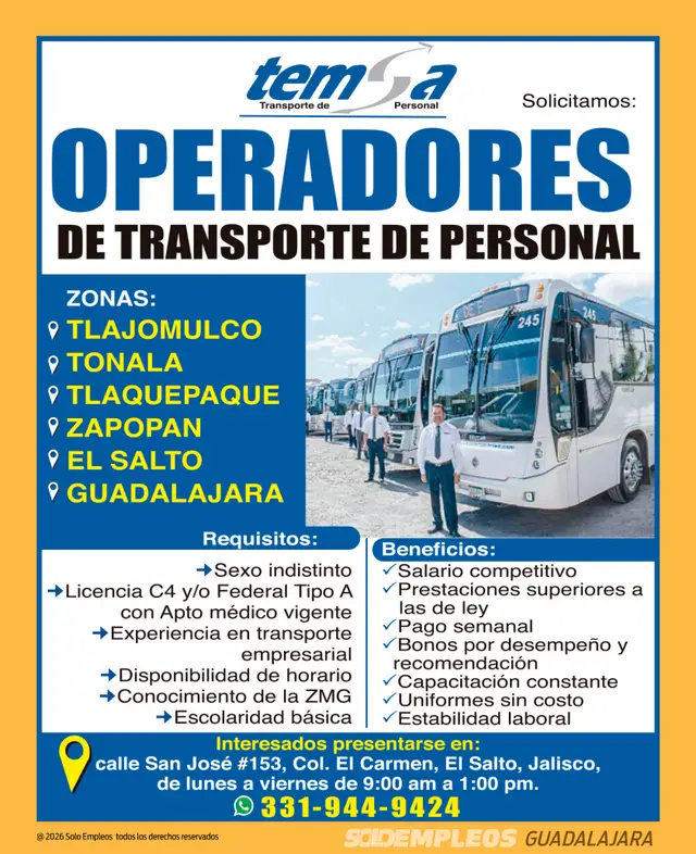Vacante de empleo en Guadalajara publicada el 2026-06-12 en Solo Empleos